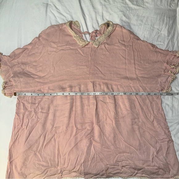 Listicle | Lace Collar High Neck Tie Back Short Sleeve Peasant Blouse - Picture 10 of 12